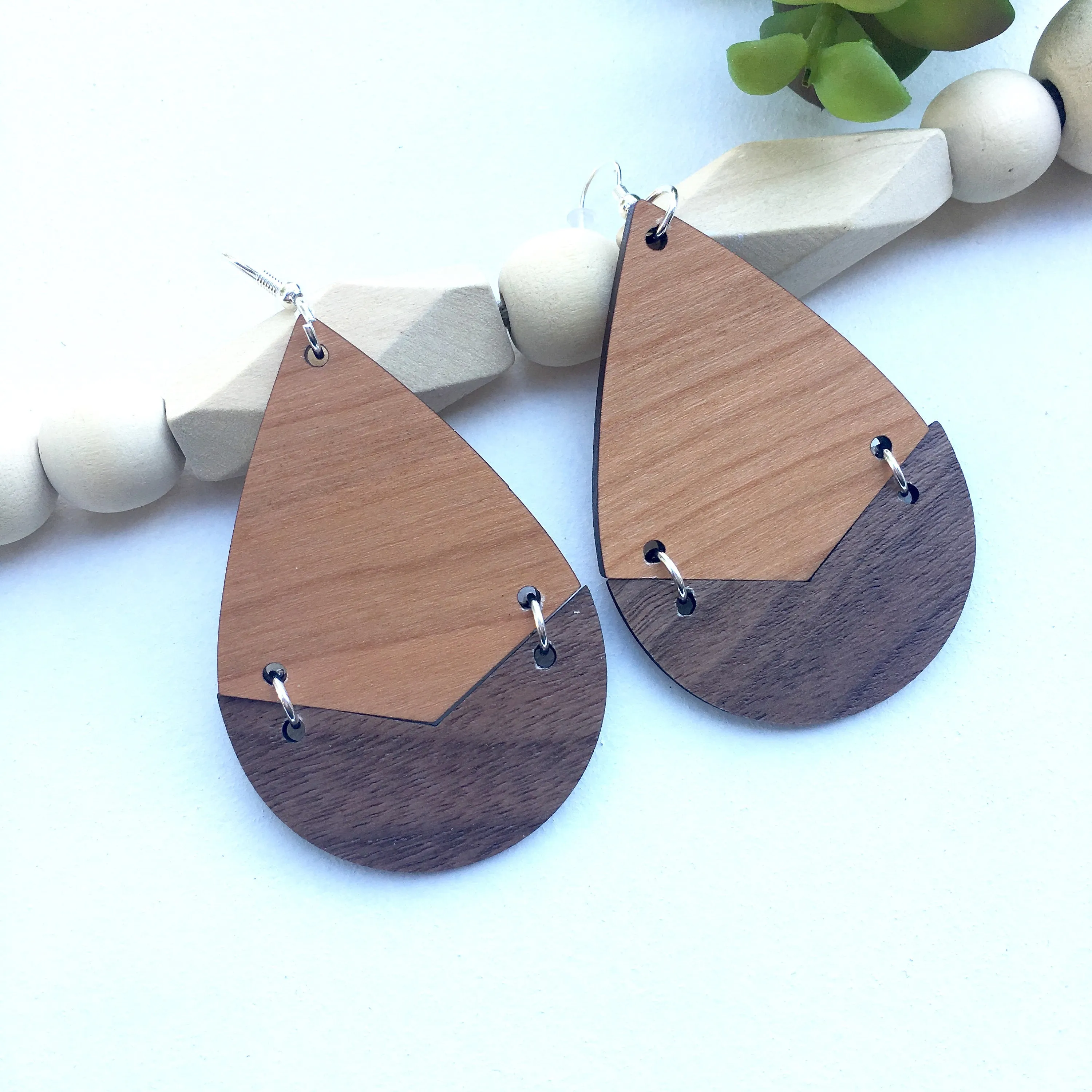 Oversize Teardrop Earrings Dangle Wooden Earrings Free Shipping Birthday Gift for Sister Trendy Earrings