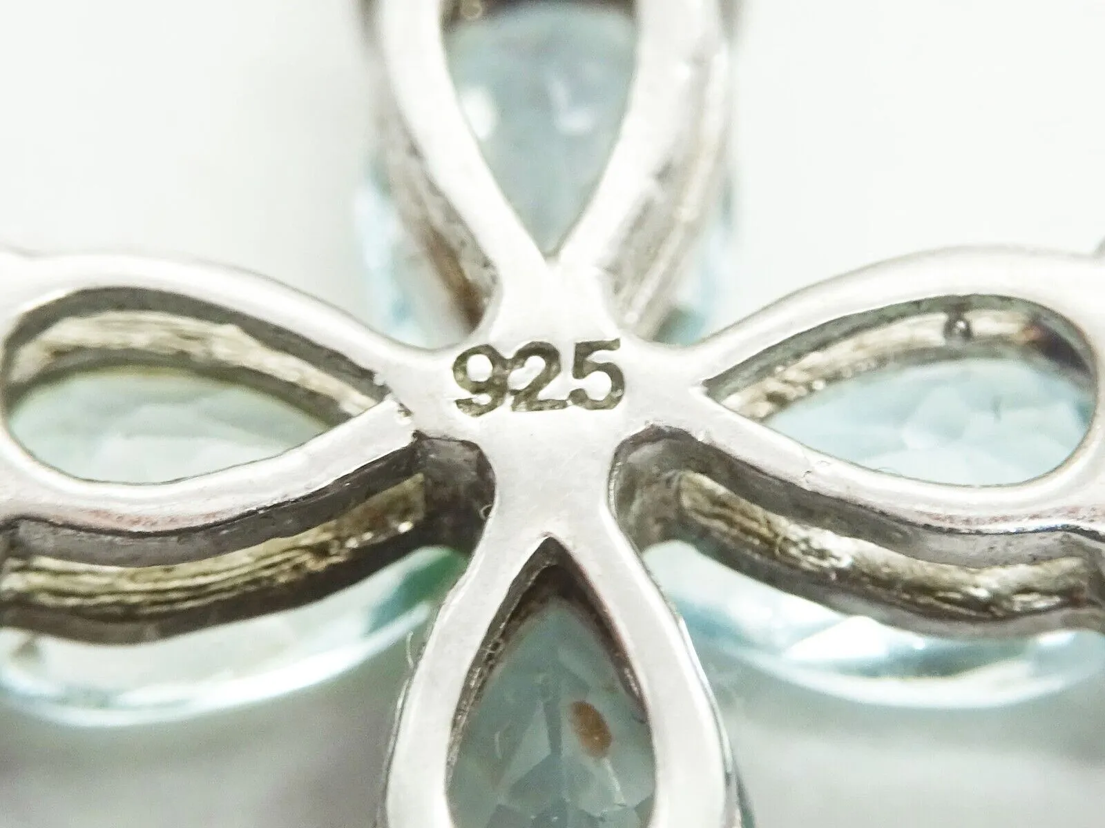 Pear Blue Topaz Cross Pendant Sterling Silver