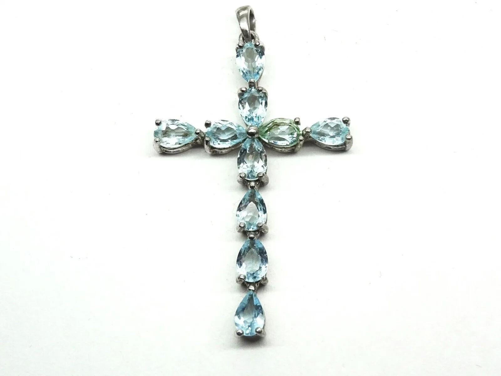 Pear Blue Topaz Cross Pendant Sterling Silver