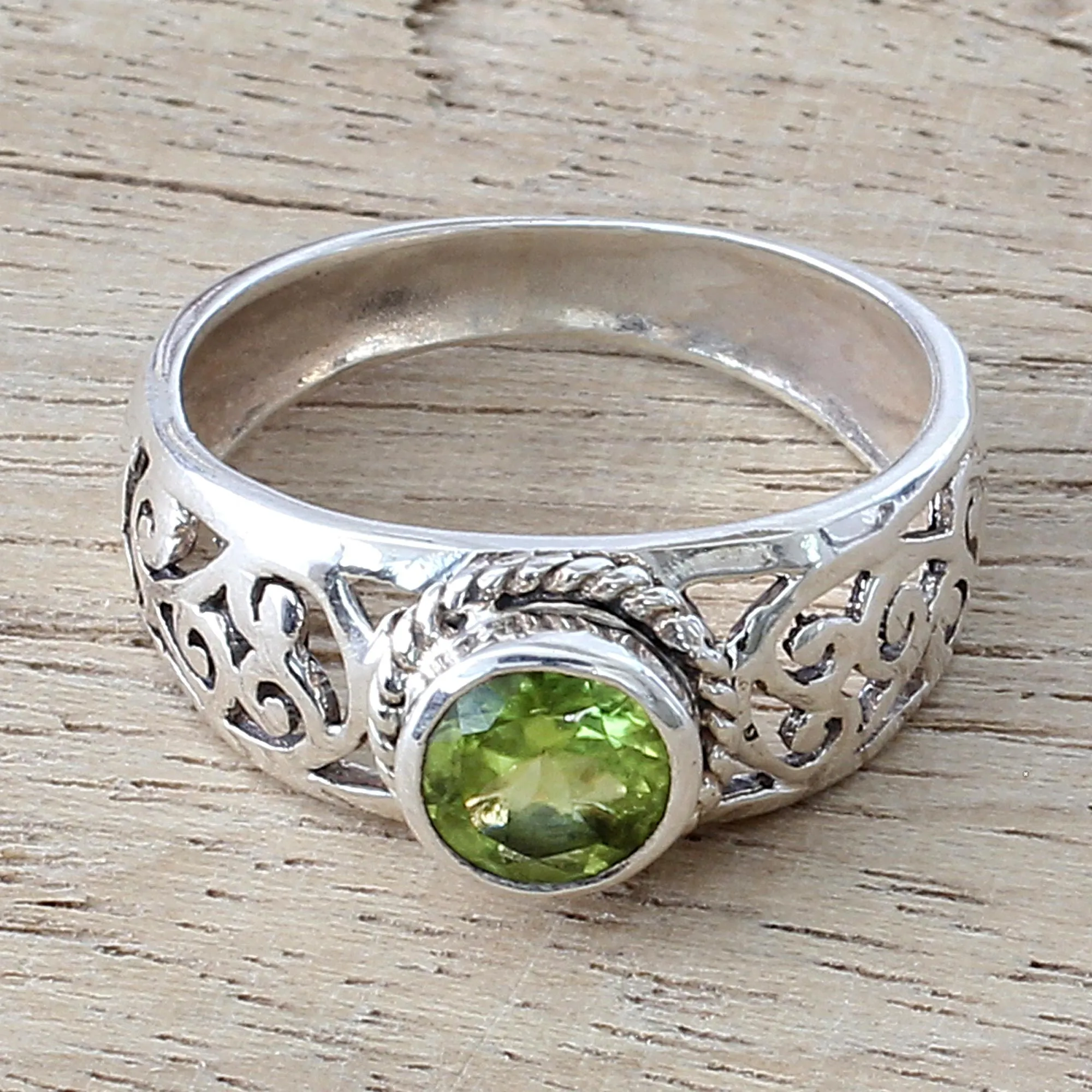 Peridot and Sterling Silver Indian Ring with Paisley Design - Blossoming Desire | NOVICA