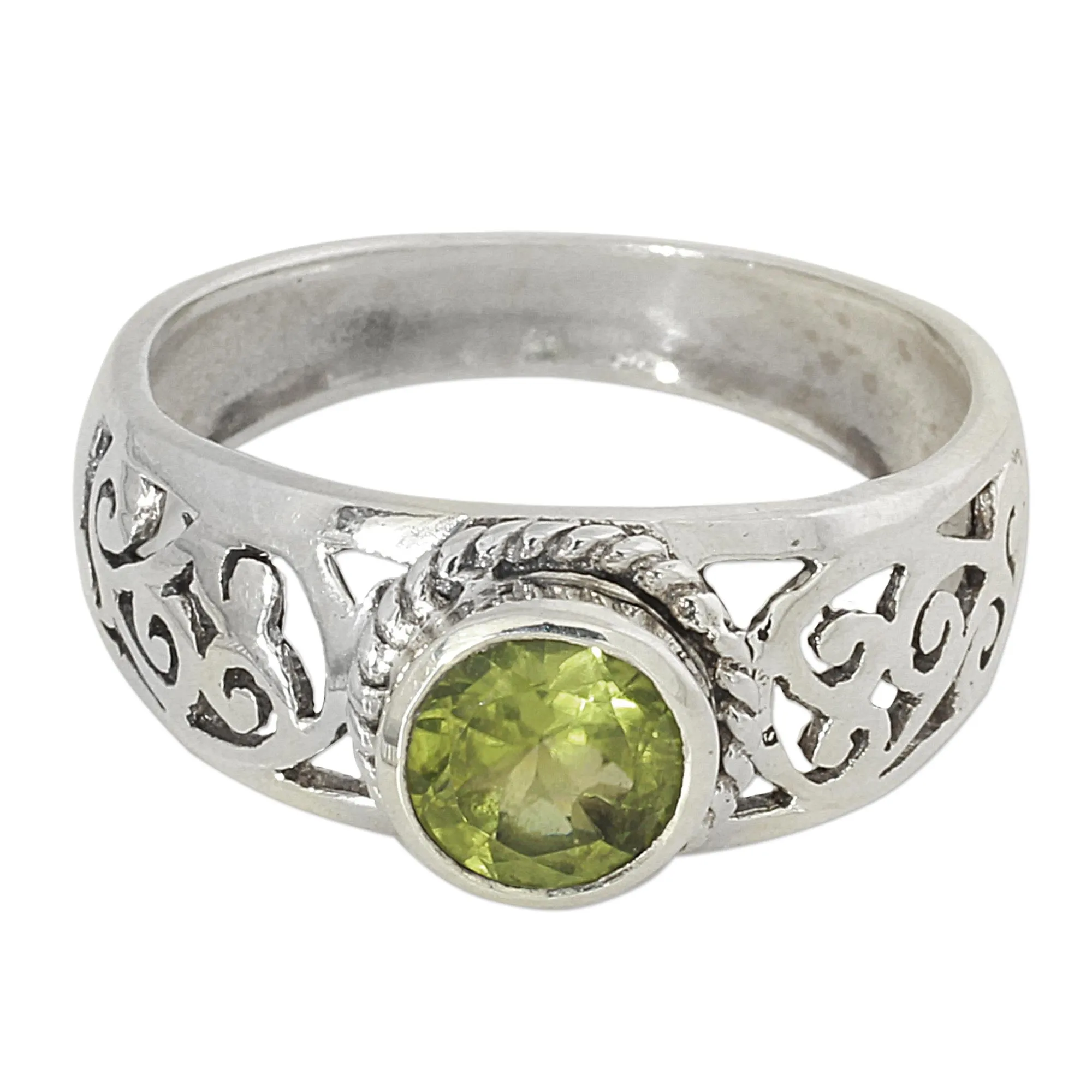 Peridot and Sterling Silver Indian Ring with Paisley Design - Blossoming Desire | NOVICA