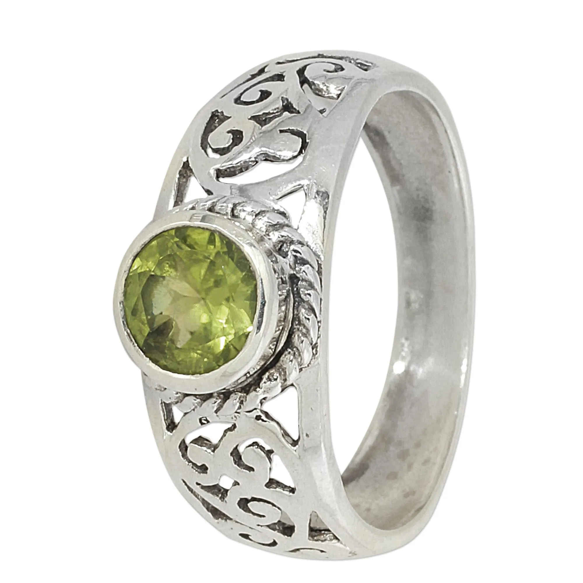 Peridot and Sterling Silver Indian Ring with Paisley Design - Blossoming Desire | NOVICA