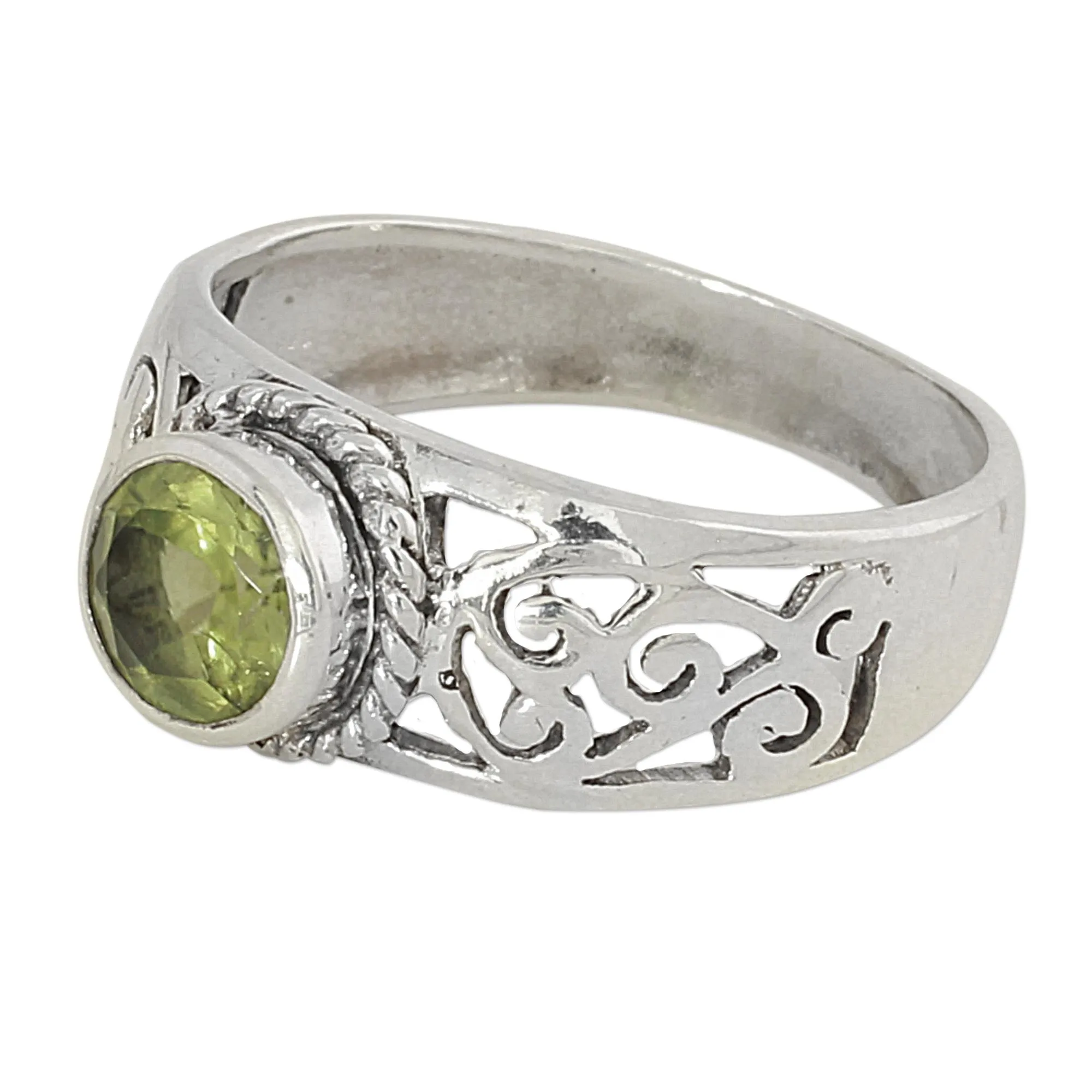 Peridot and Sterling Silver Indian Ring with Paisley Design - Blossoming Desire | NOVICA