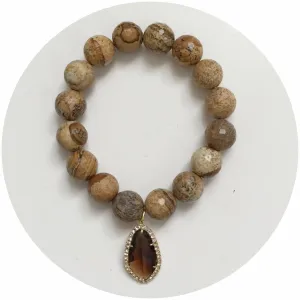 Picture Jasper bead with Pavé Topaz Crystal Point Pendant