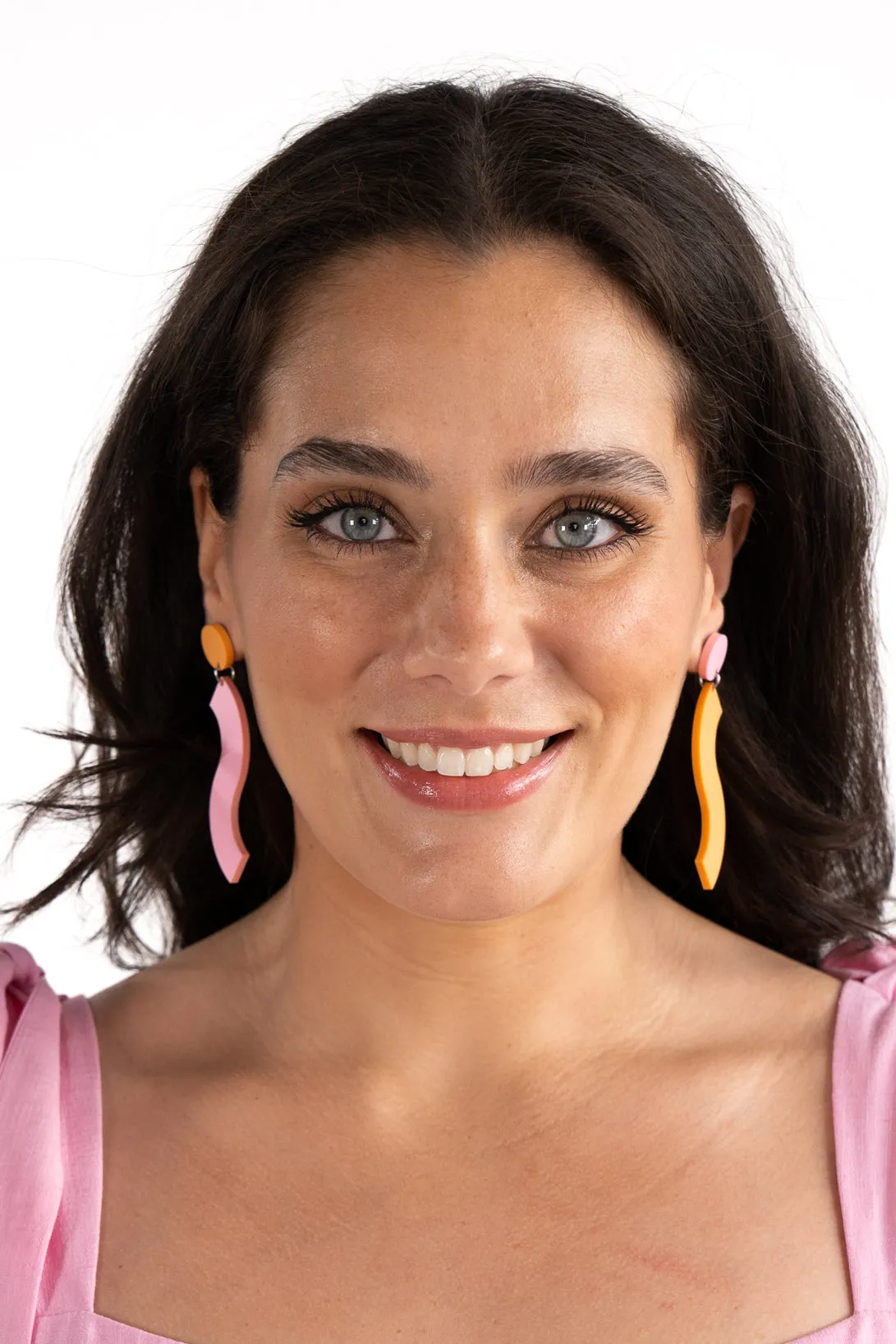 Pink & Orange Wave Dangle Earrings