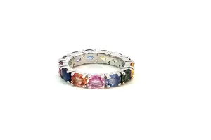 Platinum Rainbow Sapphire Oval Cut Eternity Ring