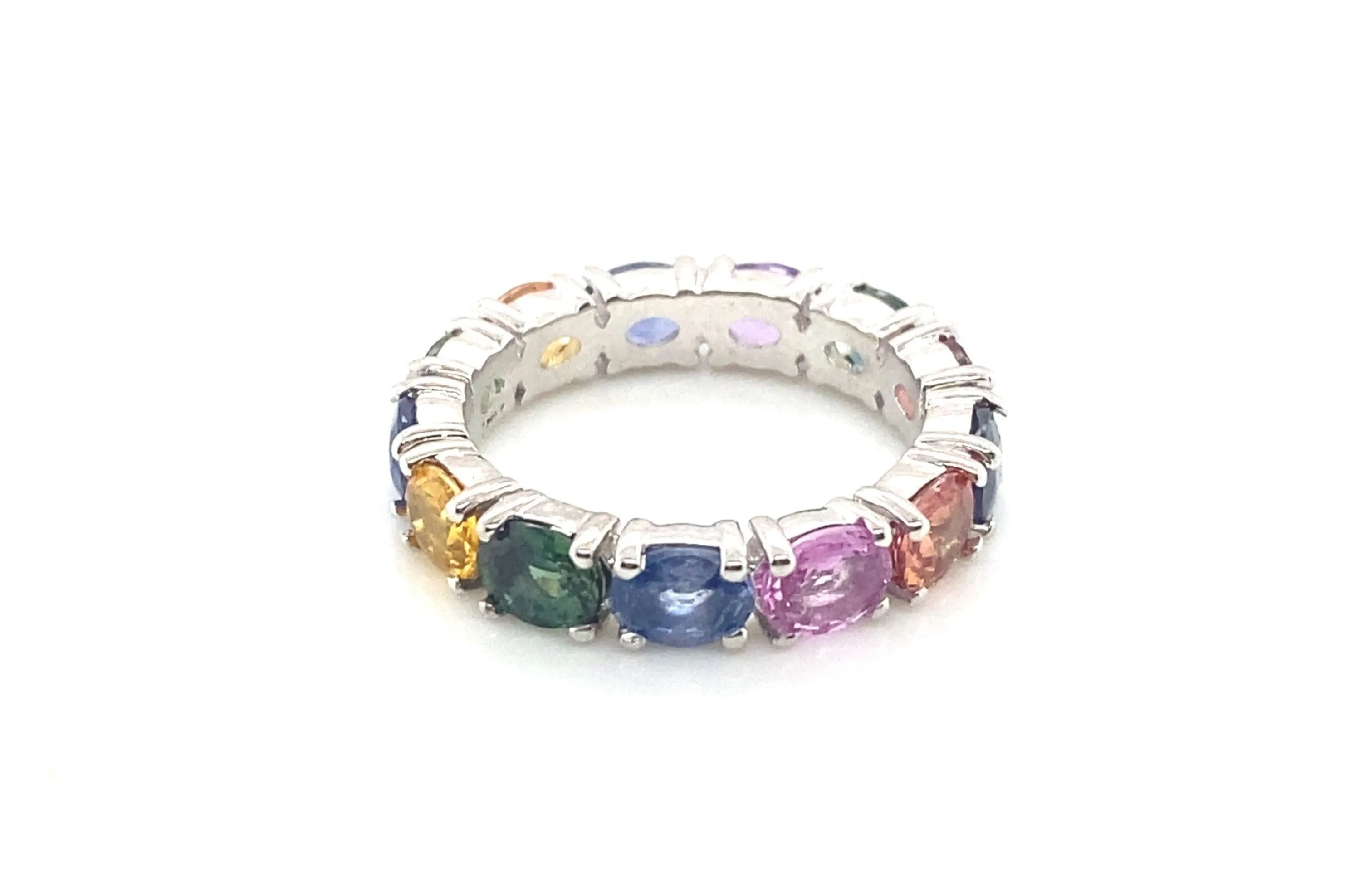 Platinum Rainbow Sapphire Oval Cut Eternity Ring