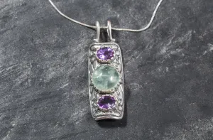 Prehnite Pendant - Ancient Amethyst Necklace - Silver Tribal Necklace