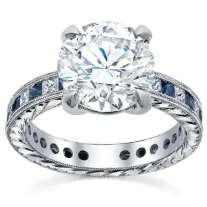 Princess Diamond Accented Hand-Engraved Engagement Ring