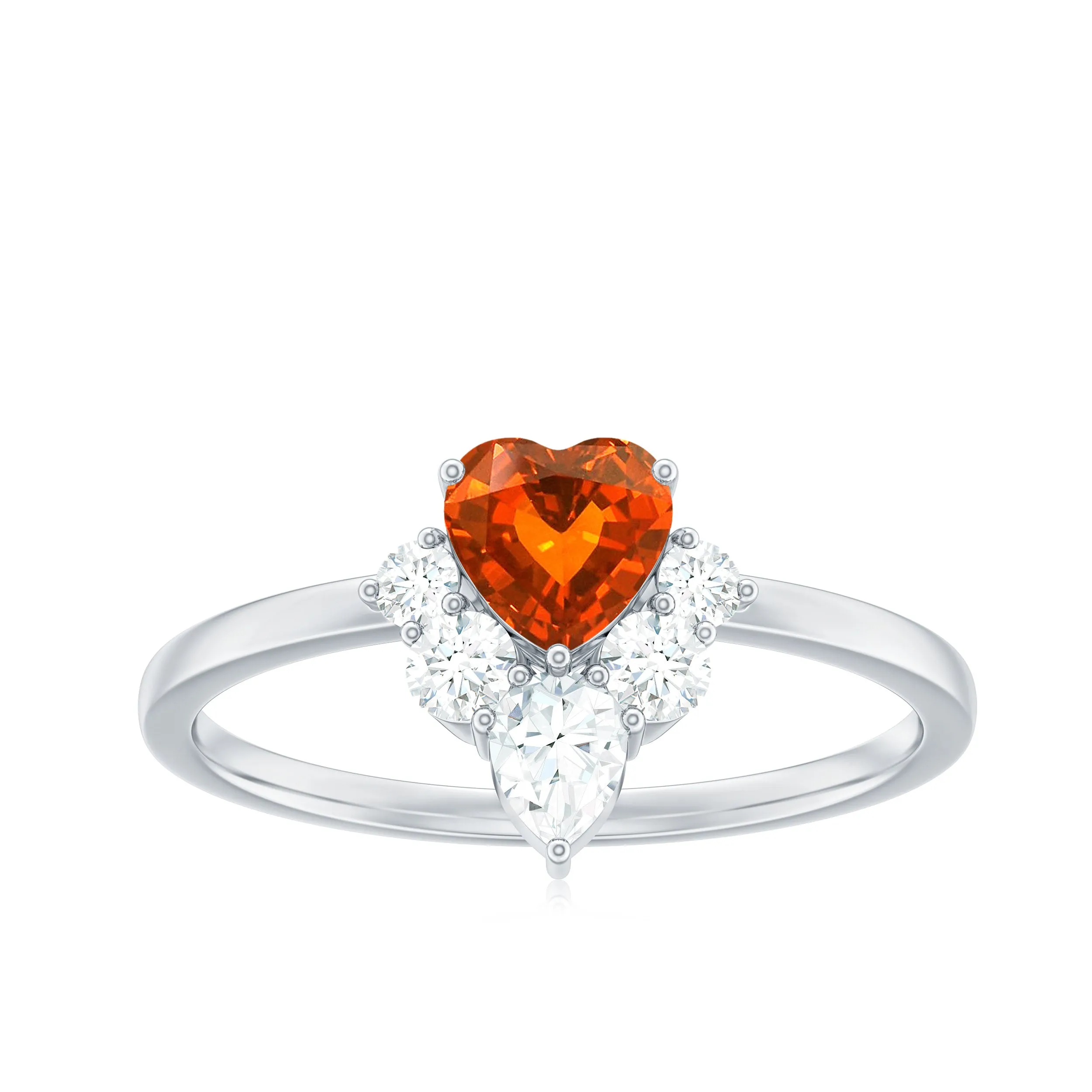 Prong Set Created Orange Sapphire Heart Ring with Diamond