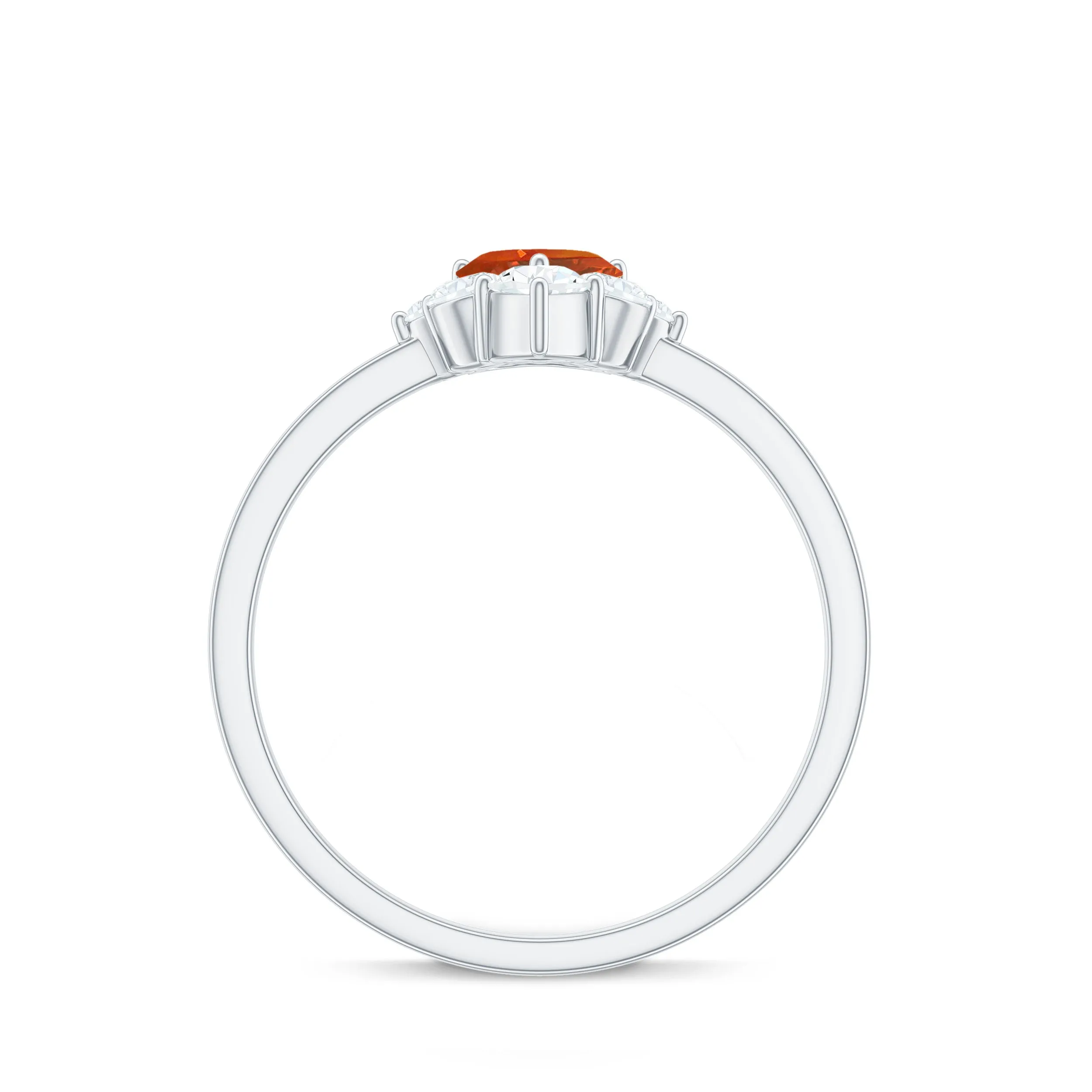 Prong Set Created Orange Sapphire Heart Ring with Diamond