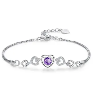 Purple Amethyst Crystal Heart Bracelet