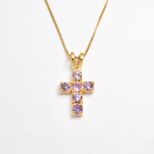 Purple Cross Pendant - Gold Amethyst Necklace - February Birthstone Necklace