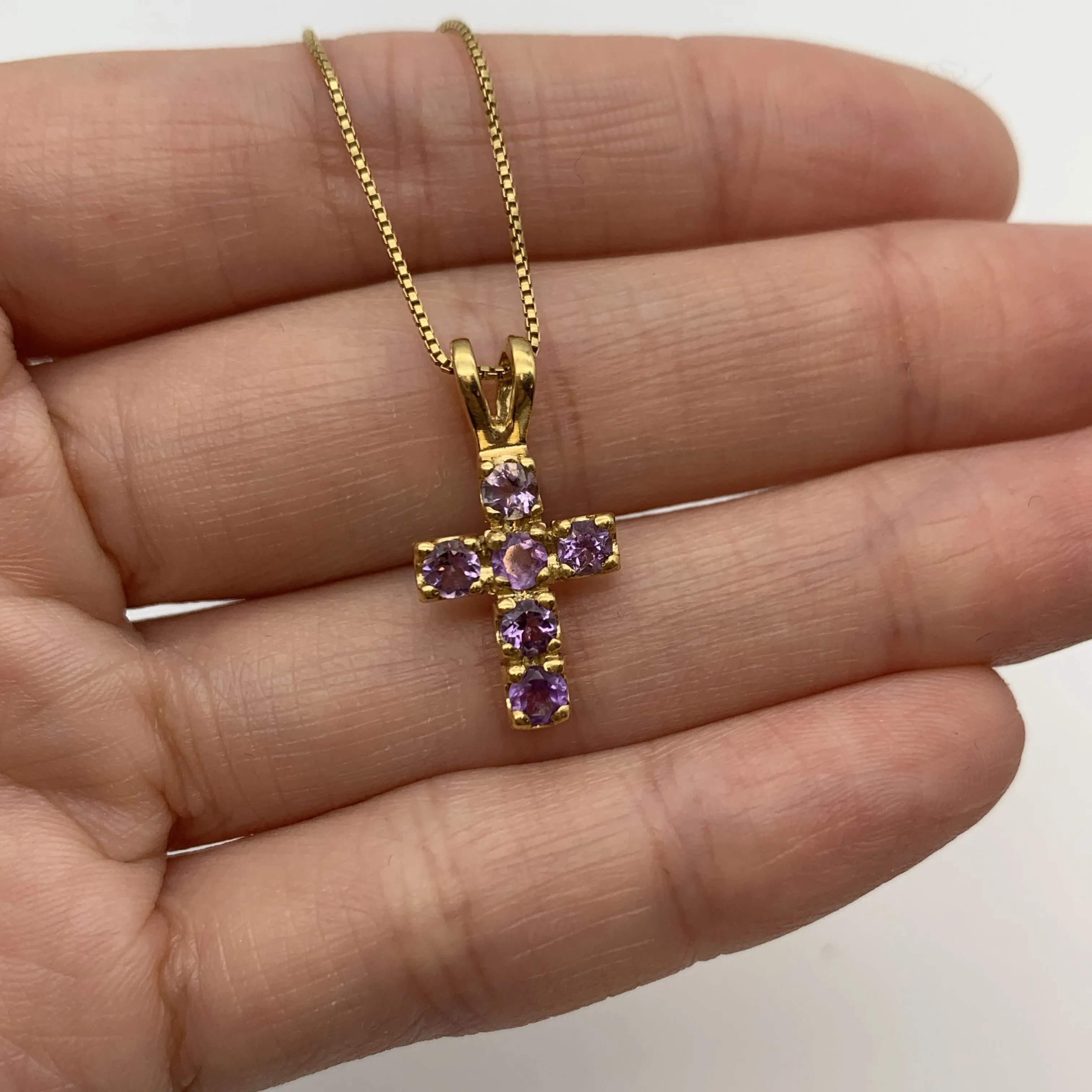 Purple Cross Pendant - Gold Amethyst Necklace - February Birthstone Necklace