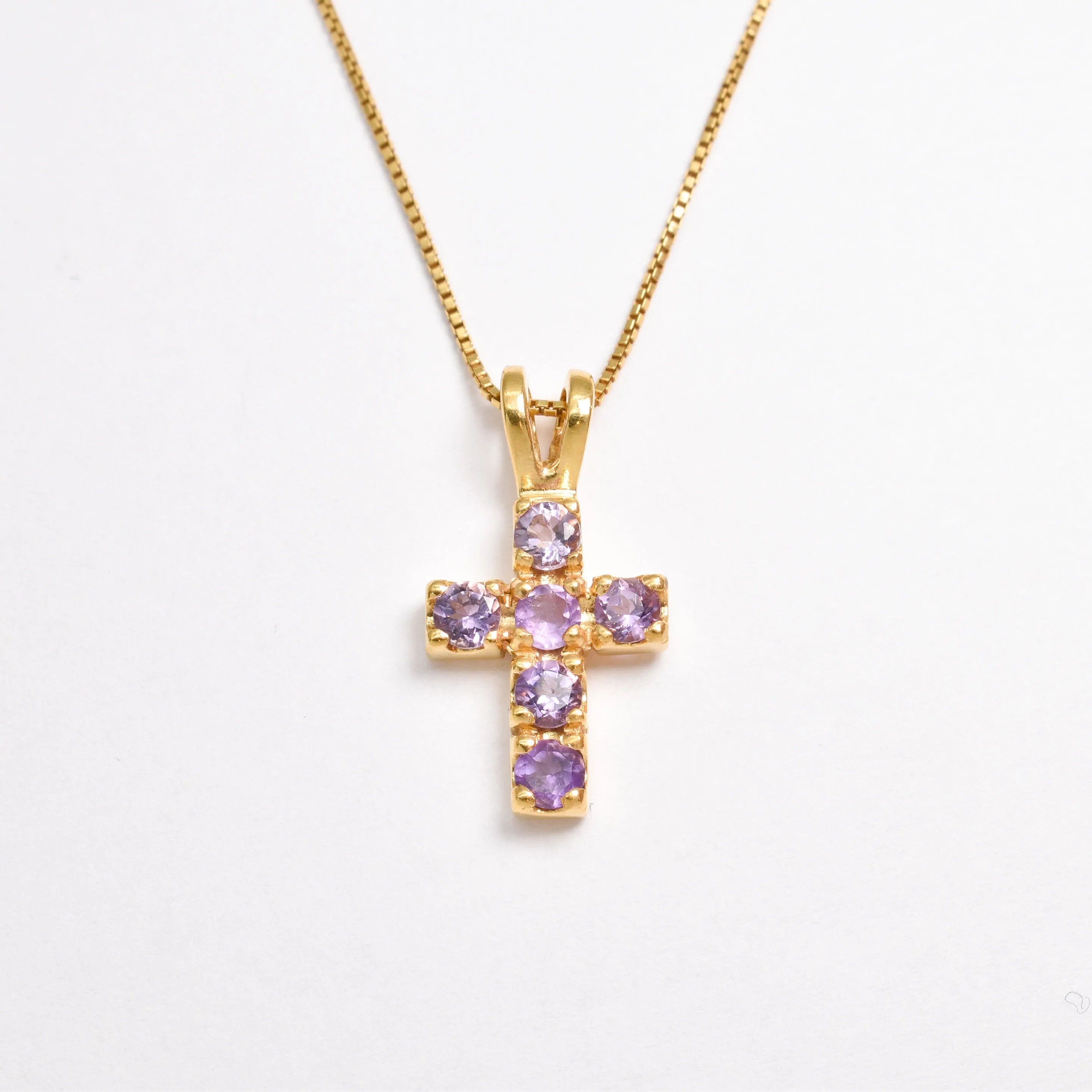 Purple Cross Pendant - Gold Amethyst Necklace - February Birthstone Necklace