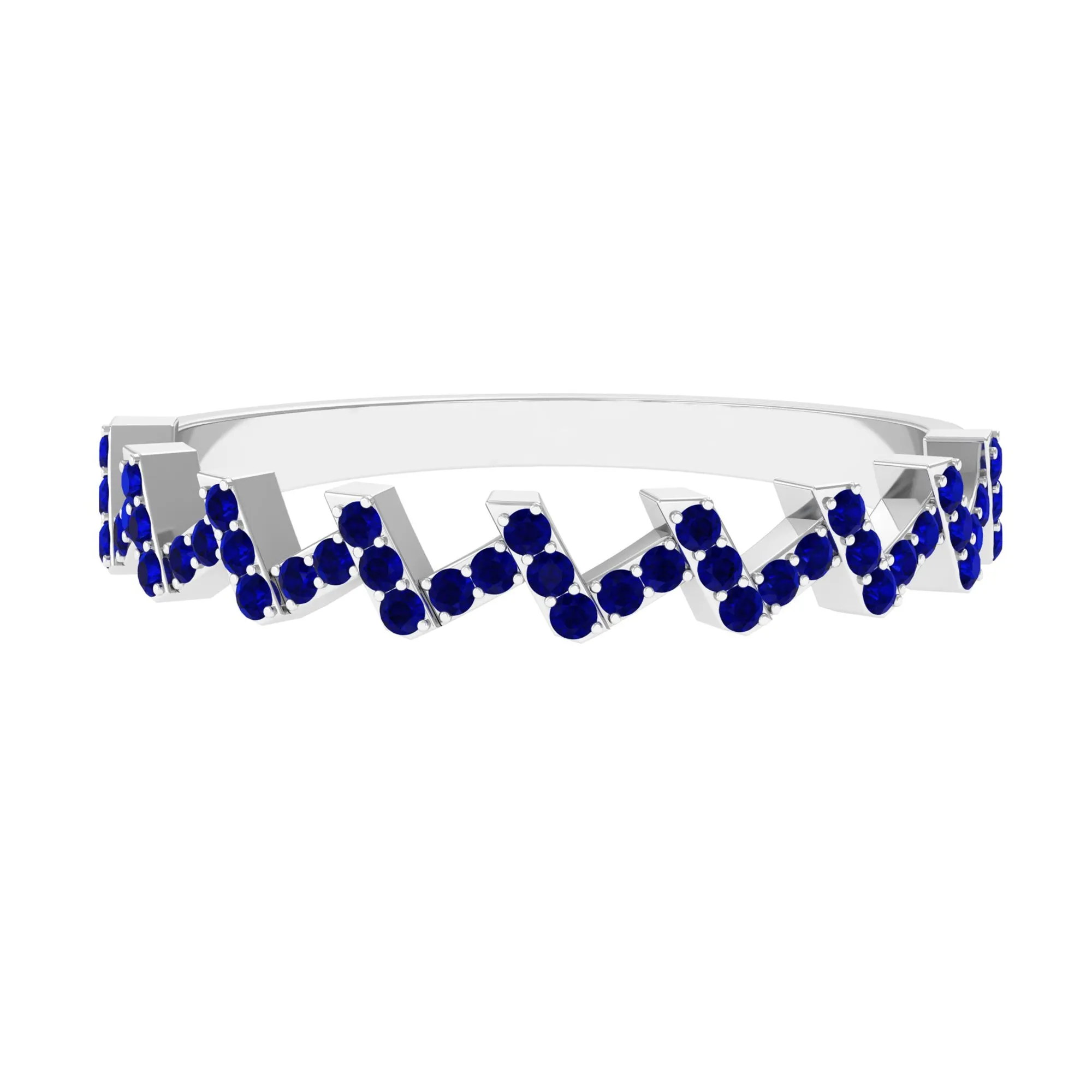 Real Blue Sapphire Zig Zag Semi Eternity Ring