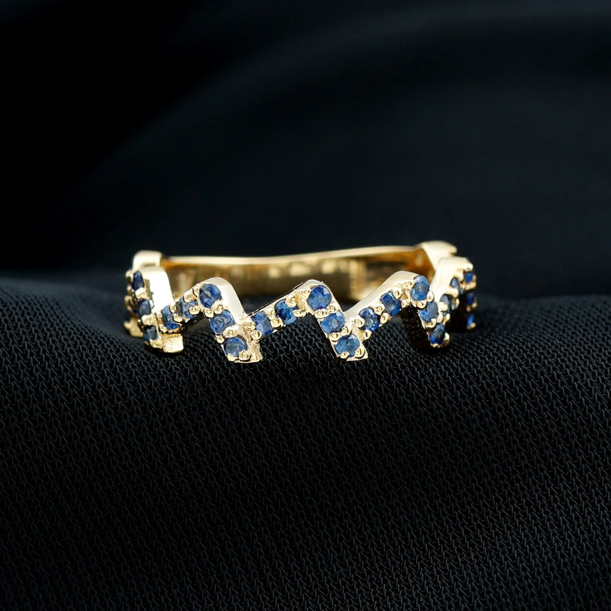 Real Blue Sapphire Zig Zag Semi Eternity Ring