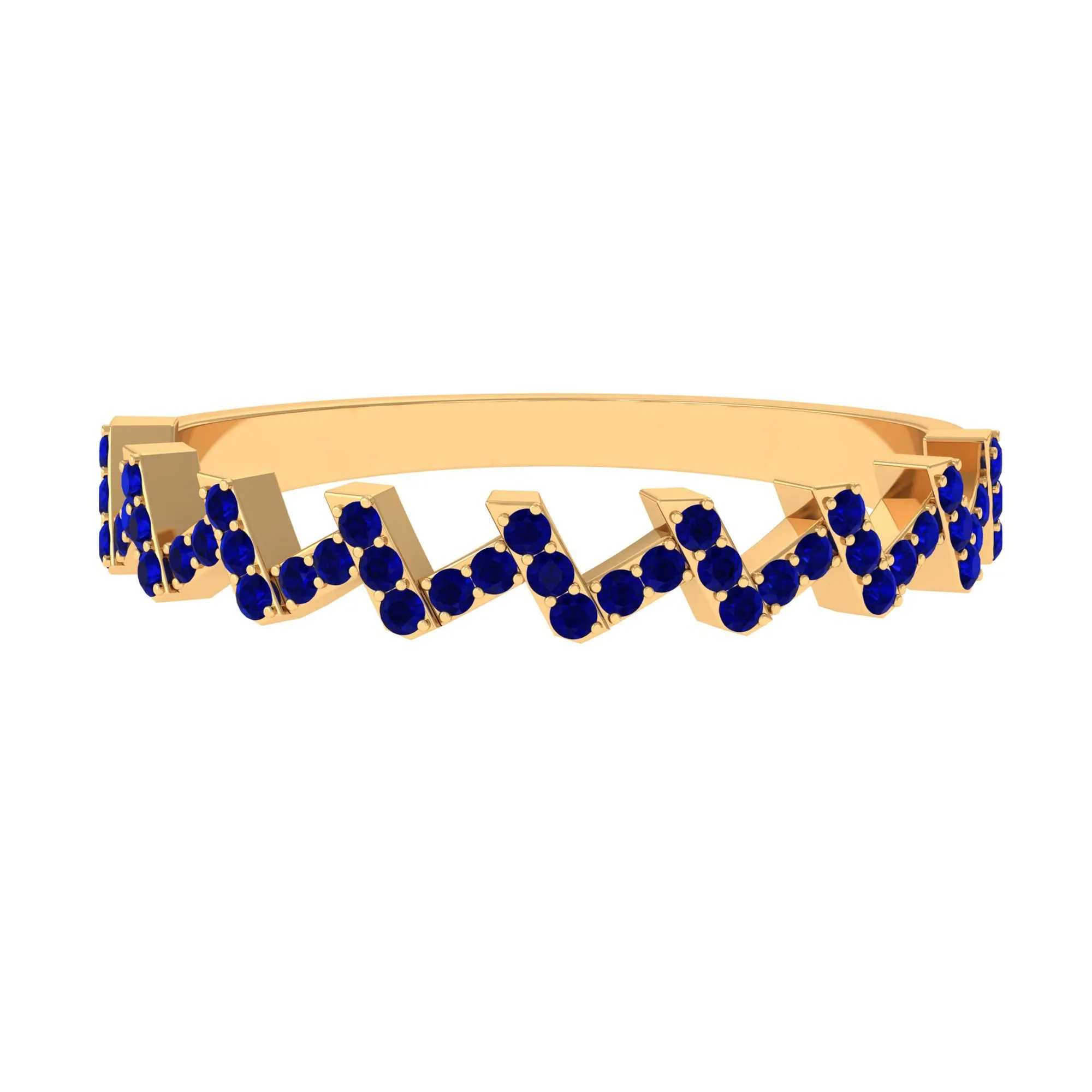 Real Blue Sapphire Zig Zag Semi Eternity Ring