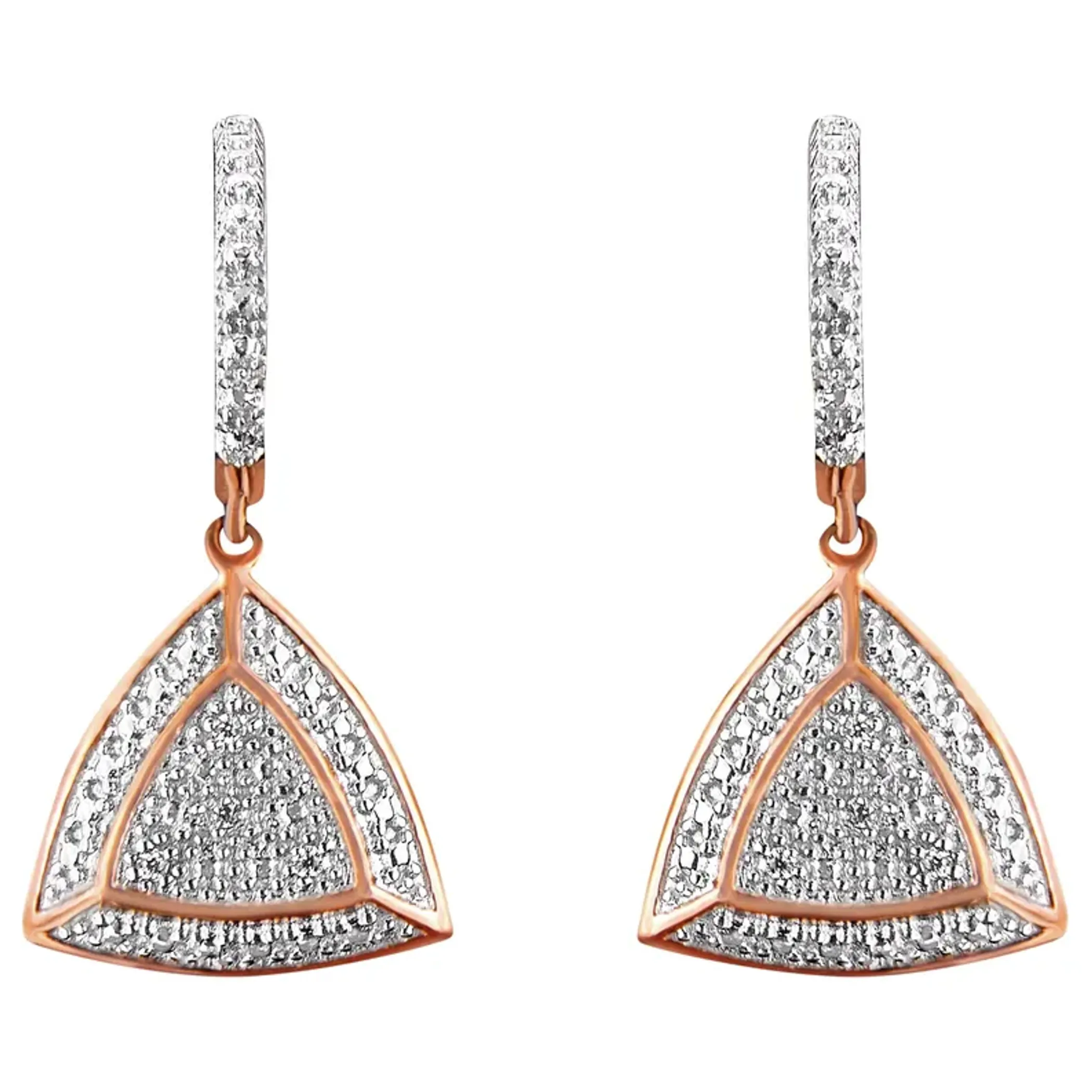 Rose Gold Plated Sterling Silver Round Cut Diamond Fashion Dangle Earrings (0.03 cttw, H-I Color, I2-I3 Clarity)