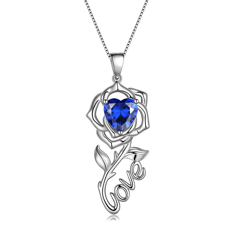 Rose Love Neckalce,925 Sterling Silver Birthstone Pendant Necklace Jewelry Gifts for Women