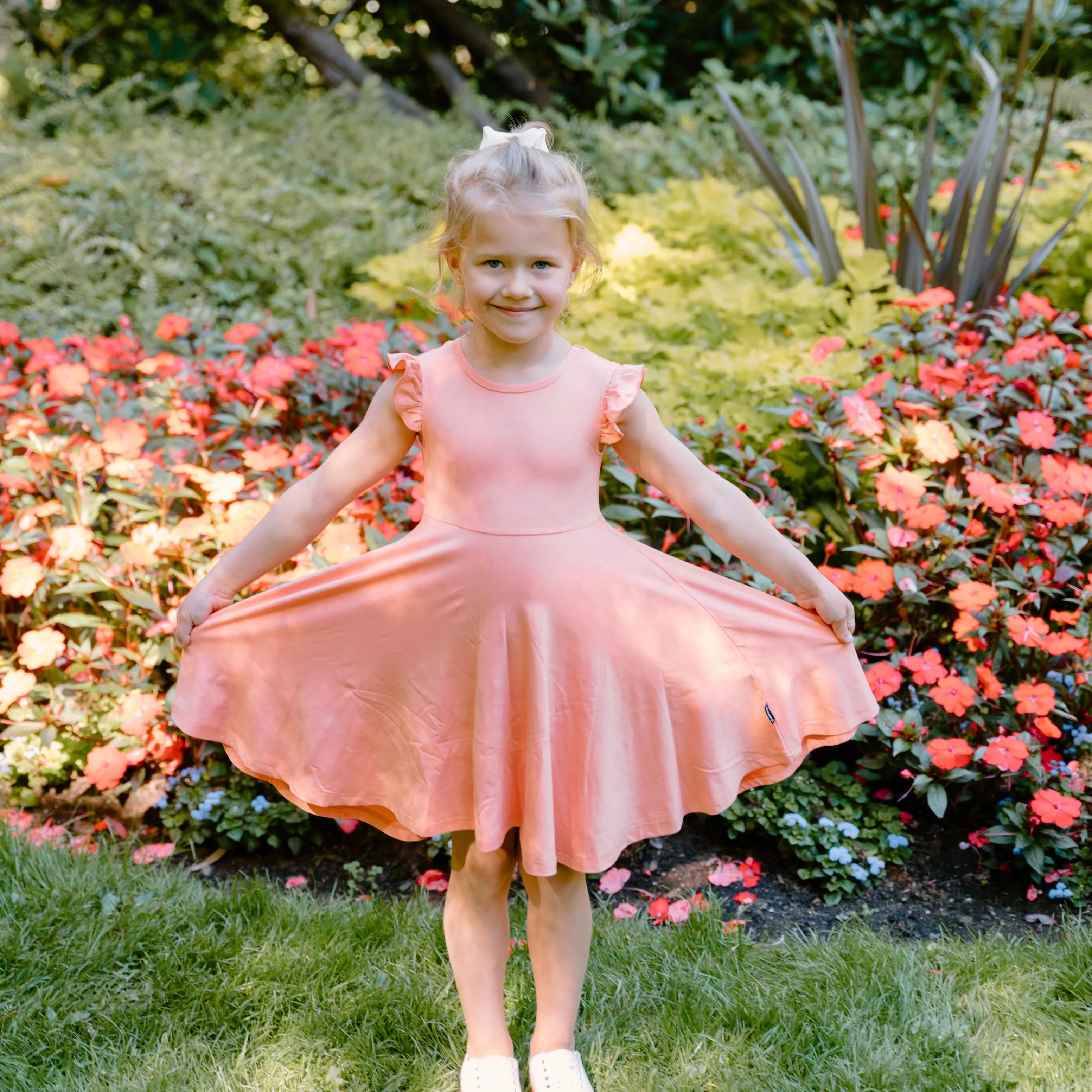 Ruffled Sleeves Twirl Dress - Coral