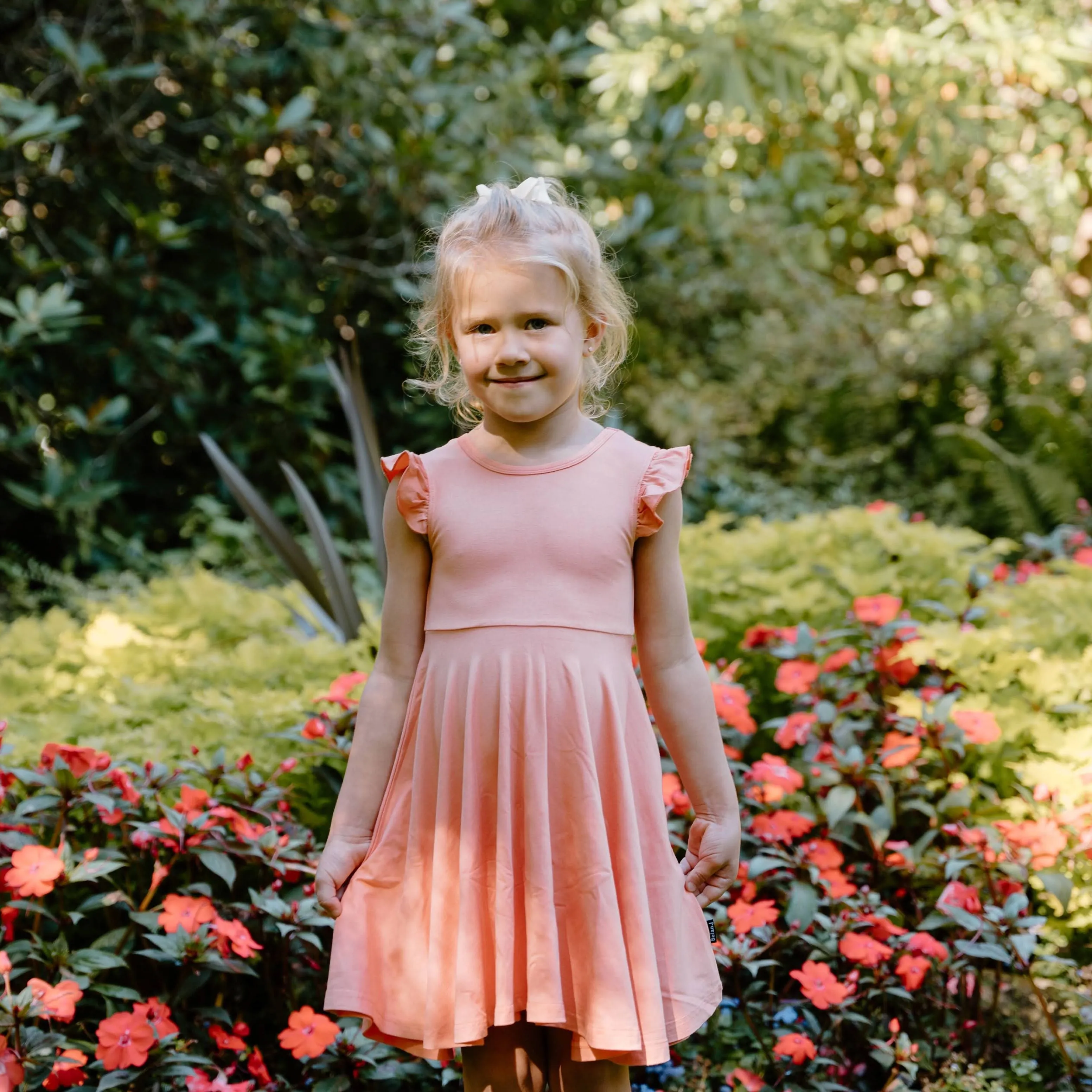 Ruffled Sleeves Twirl Dress - Coral