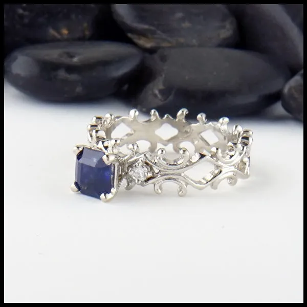 Sapphire and Diamond Fleur ring