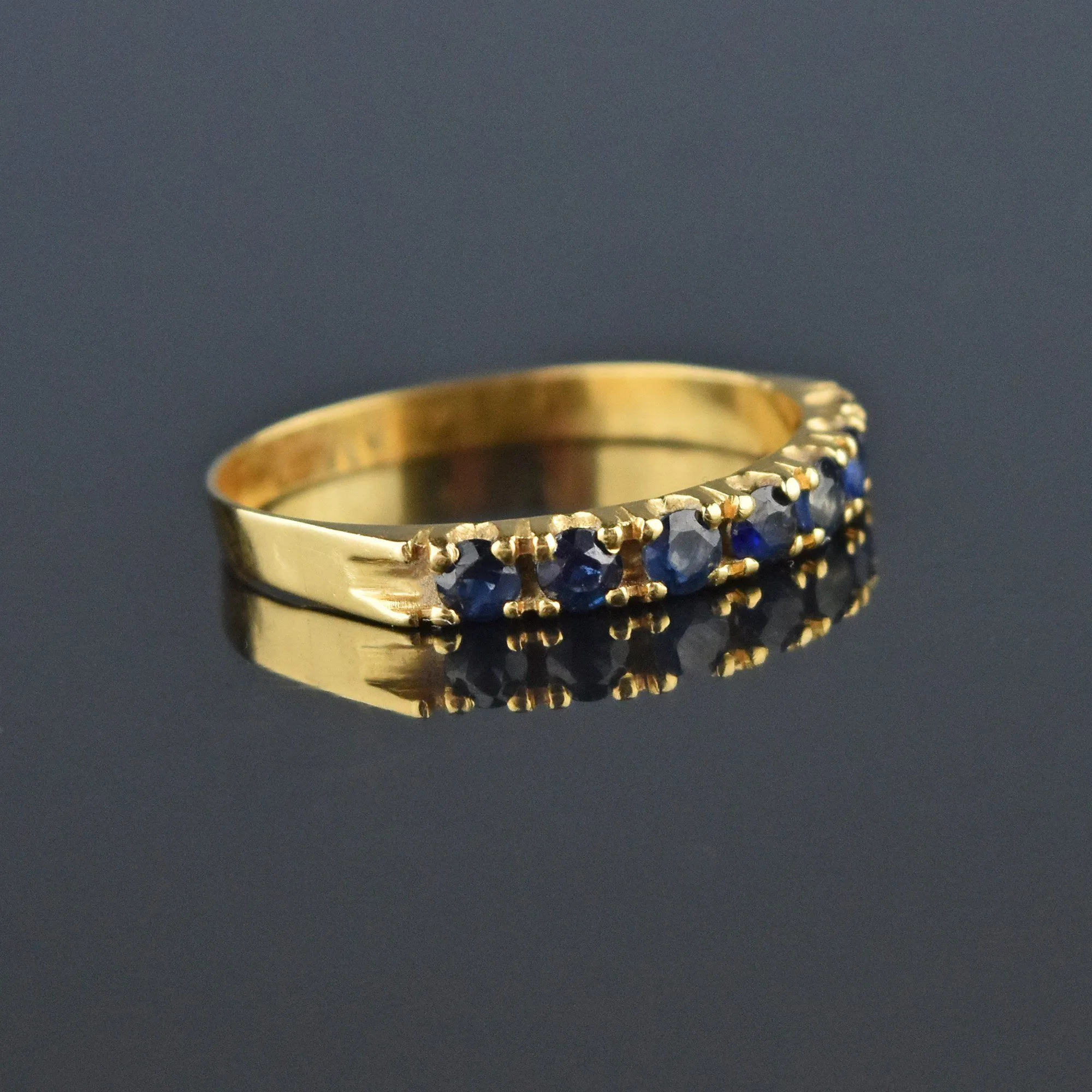 Seven Stone 18K Gold Half Eternity Band Sapphire Ring, Sz 8.5