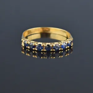 Seven Stone 18K Gold Half Eternity Band Sapphire Ring, Sz 8.5