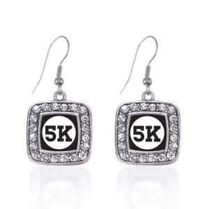 Silver 5K Runners Square Charm Dangle Earrings