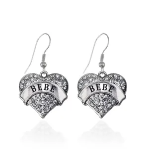 Silver Bebe Pave Heart Charm Dangle Earrings