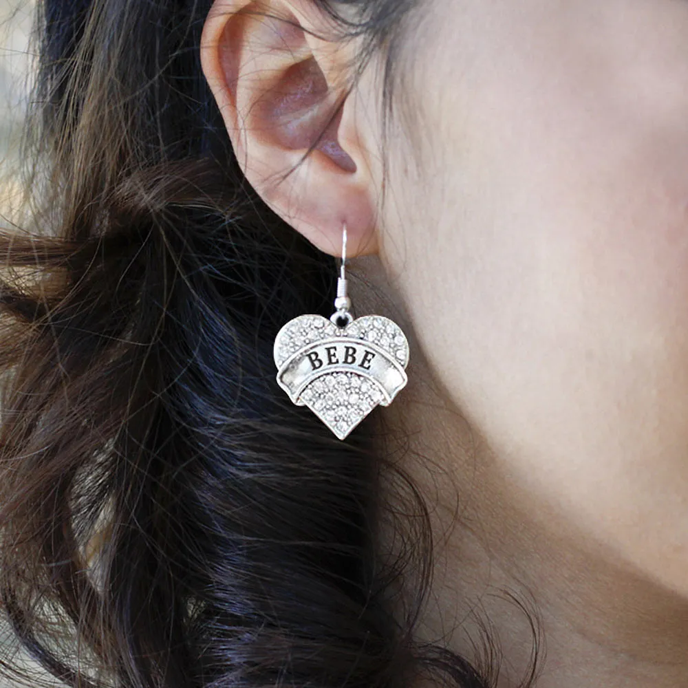 Silver Bebe Pave Heart Charm Dangle Earrings