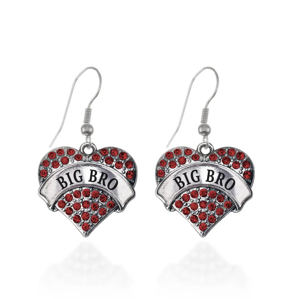 Silver Big Bro Red Red Pave Heart Charm Dangle Earrings