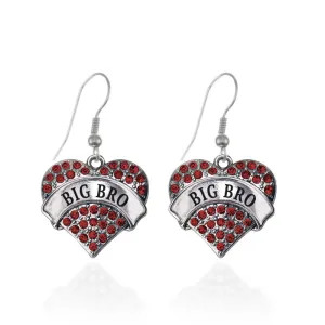 Silver Big Bro Red Red Pave Heart Charm Dangle Earrings