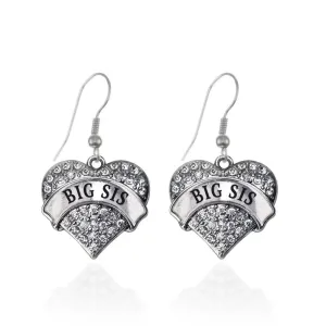 Silver Big Sis Pave Heart Charm Dangle Earrings