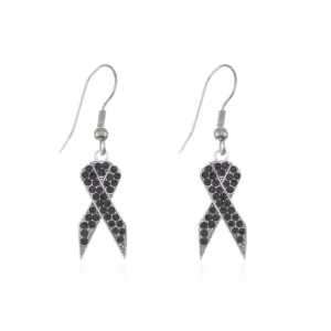 Silver Black Ribbon Charm Dangle Earrings