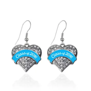 Silver Blue Class of 2016 Pave Heart Charm Dangle Earrings