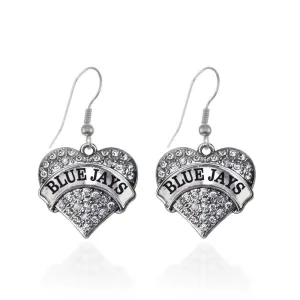 Silver Blue Jays Pave Heart Charm Dangle Earrings