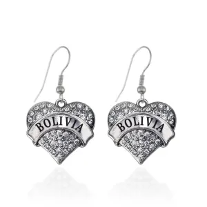 Silver Bolivia Pave Heart Charm Dangle Earrings