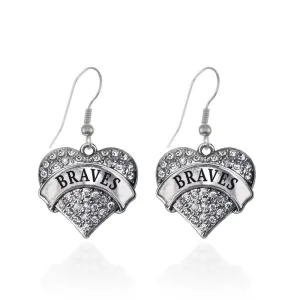 Silver Braves Pave Heart Charm Dangle Earrings