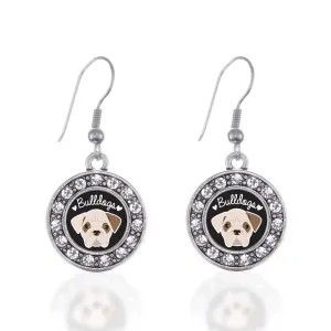 Silver Bulldog Lover Circle Charm Dangle Earrings