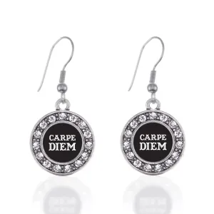 Silver Carpe Diem Circle Charm Dangle Earrings