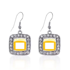 Silver Colorado Outline Square Charm Dangle Earrings