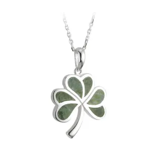 Silver Connemara Marble Shamrock Pendant and Necklace