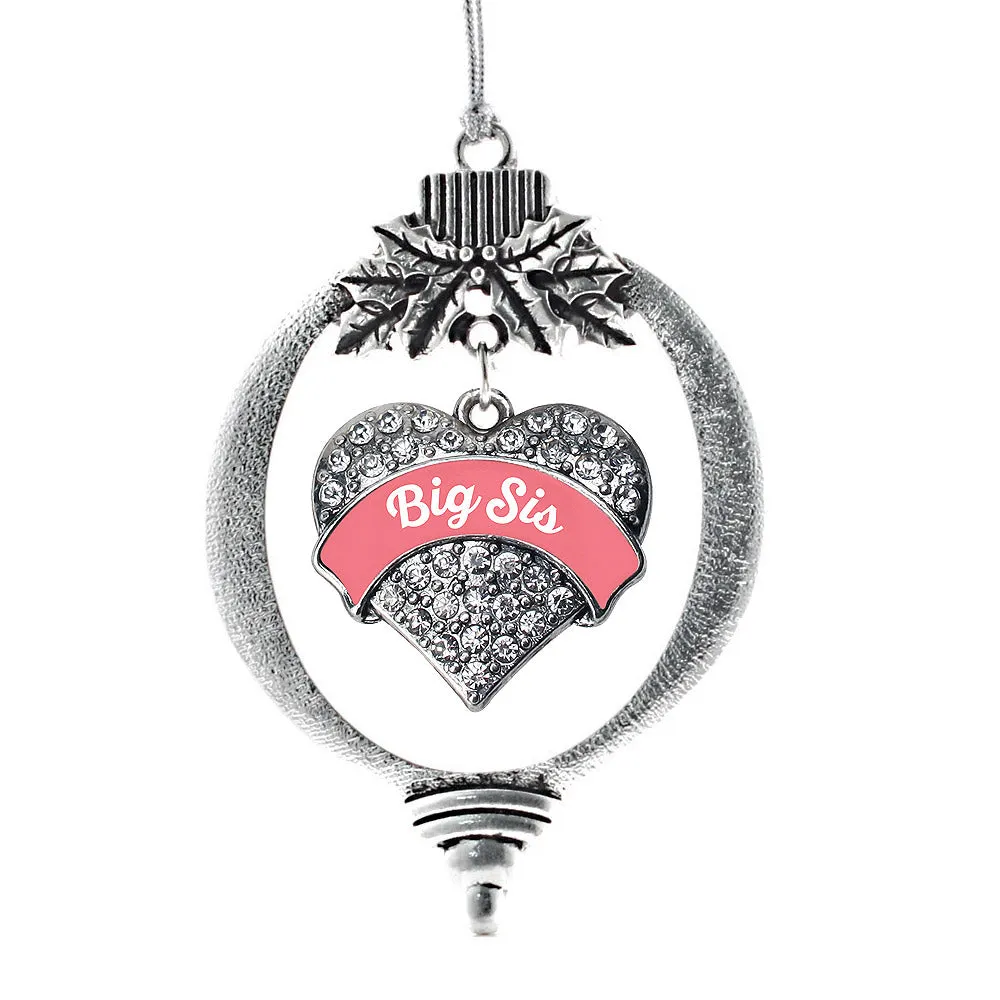 Silver Coral Big Sister Pave Heart Charm Holiday Ornament