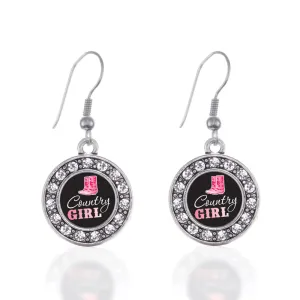 Silver Country Girl Circle Charm Dangle Earrings