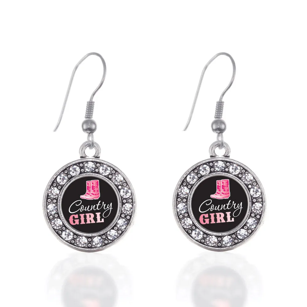 Silver Country Girl Circle Charm Dangle Earrings