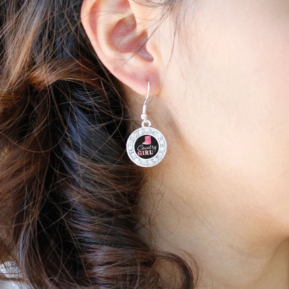 Silver Country Girl Circle Charm Dangle Earrings