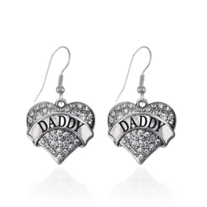 Silver Daddy Pave Heart Charm Dangle Earrings