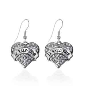 Silver El Salvador Pave Heart Charm Dangle Earrings